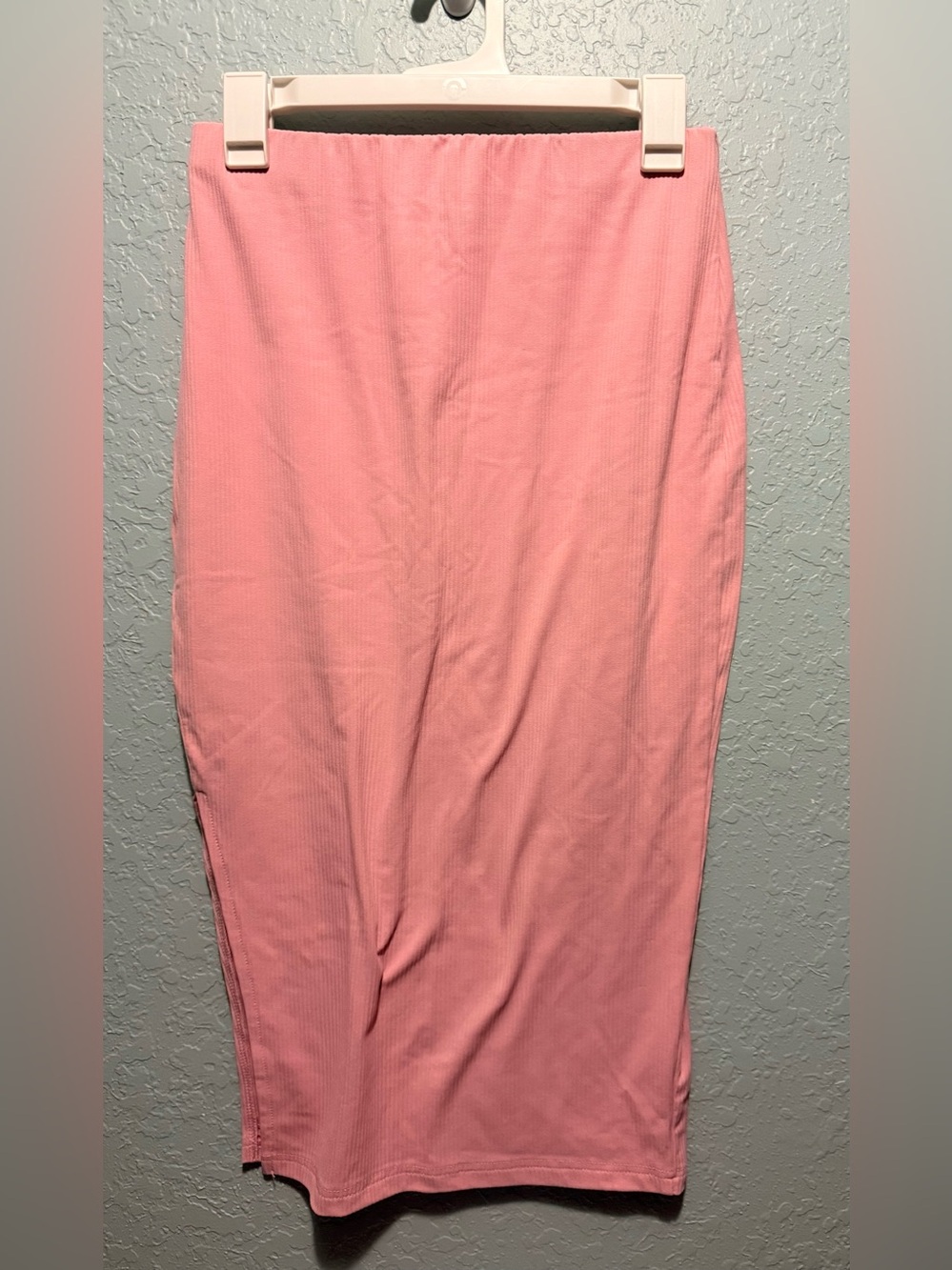 SHEIN Coral Pink Ribbed Midi Pencil Skirt